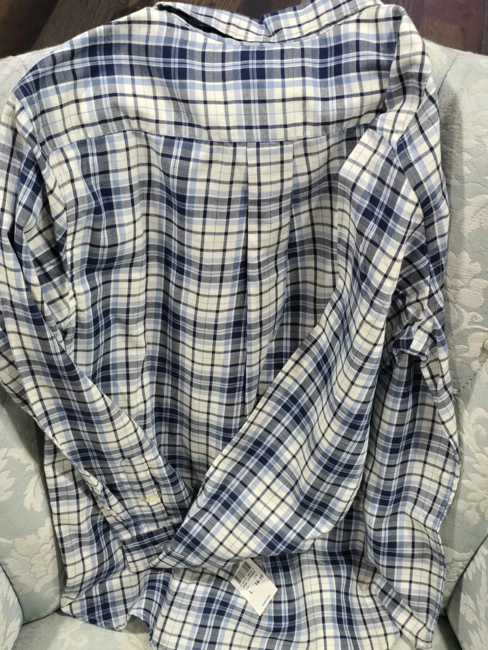 Chaps Ralph Lauren Kids Blue and White Plaid Button-Down Shirt Sz L 14-16 NWT